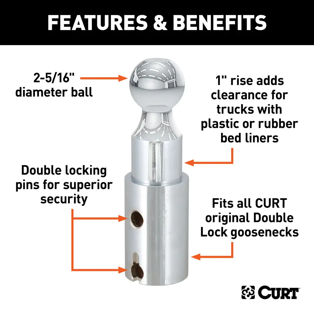 Double Lock 2-5/16" Riser Gooseneck Ball (1" Rise for Bed Liner) - Thumbnail 3