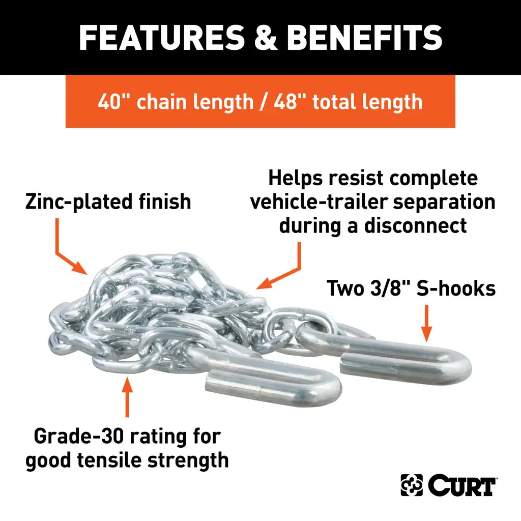 48" Safety Chain with 2 S-Hooks (2,000 lbs, Clear Zinc) - Thumbnail 4