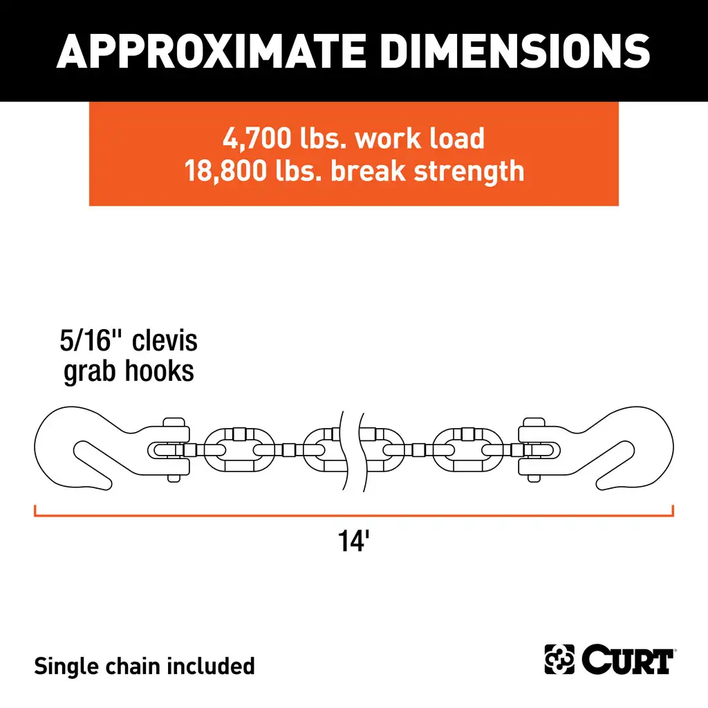 14' Transport Binder Safety Chain with 2 Clevis Hooks (18,800 lbs, Yellow Zinc) - Thumbnail 2