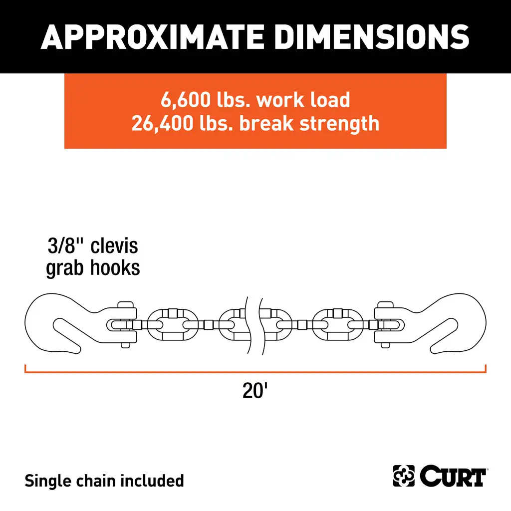 20' Transport Binder Safety Chain with 2 Clevis Hooks (26,400 lbs, Yellow Zinc) - Thumbnail 2