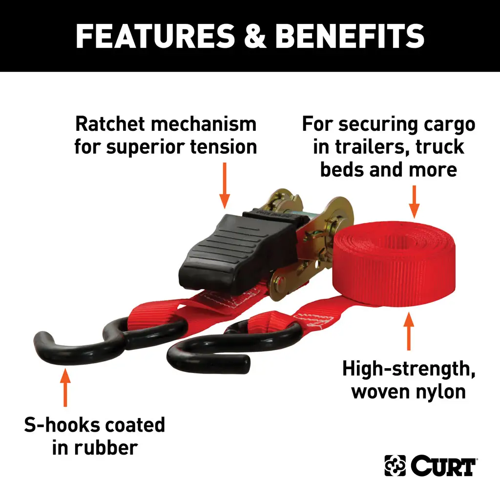 16' Red Cargo Straps with S-Hooks (500 lbs, 4-Pack) - Thumbnail 3