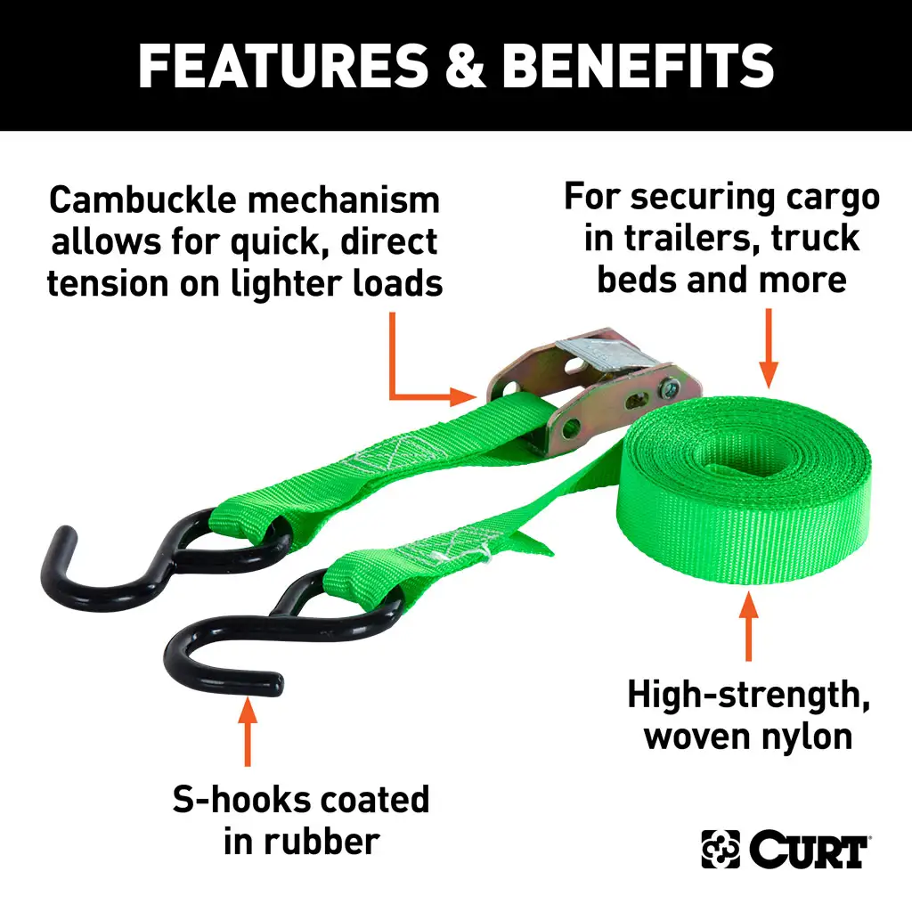 15' Dark Green Cargo Straps with S-Hooks (300 lbs, 2-Pack) - Thumbnail 3