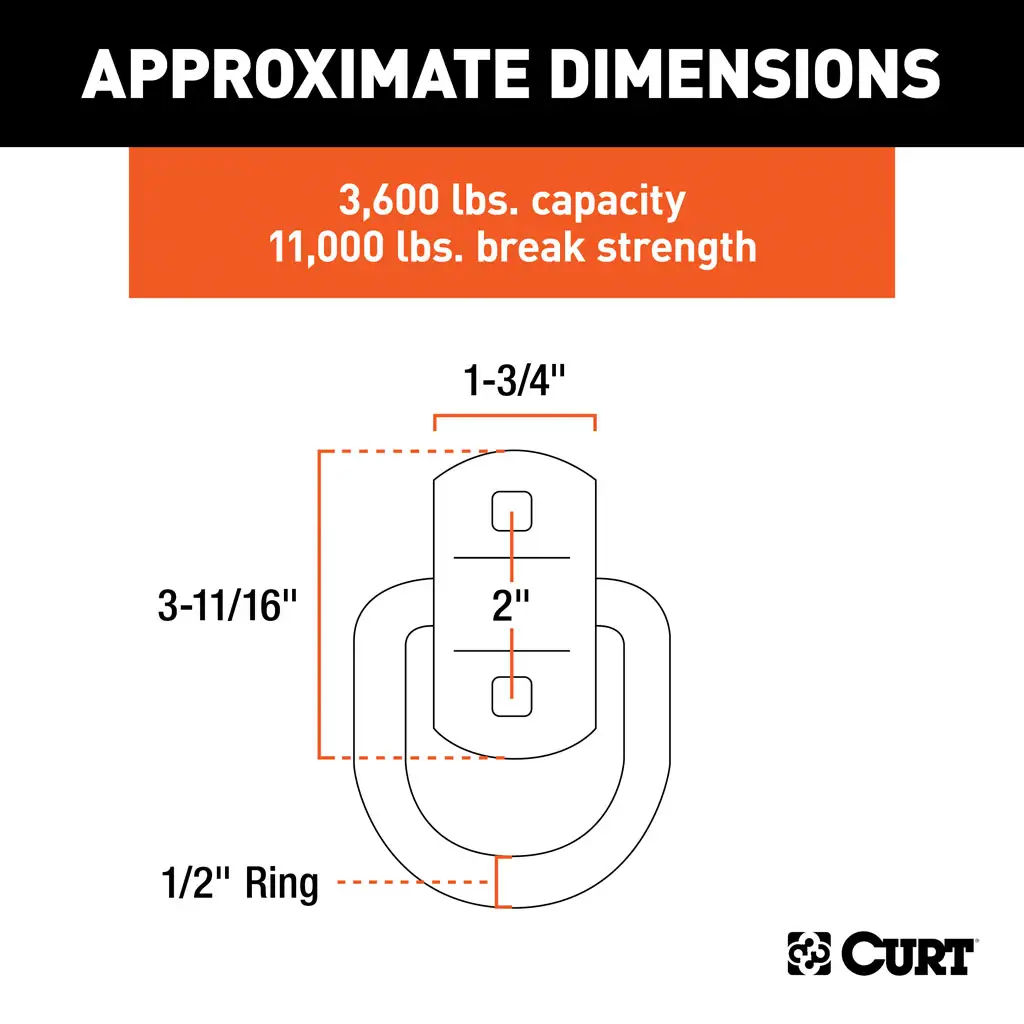 3" x 3" Surface-Mounted Tie-Down D-Ring (3,600 lbs, Clear Zinc) - Thumbnail 3
