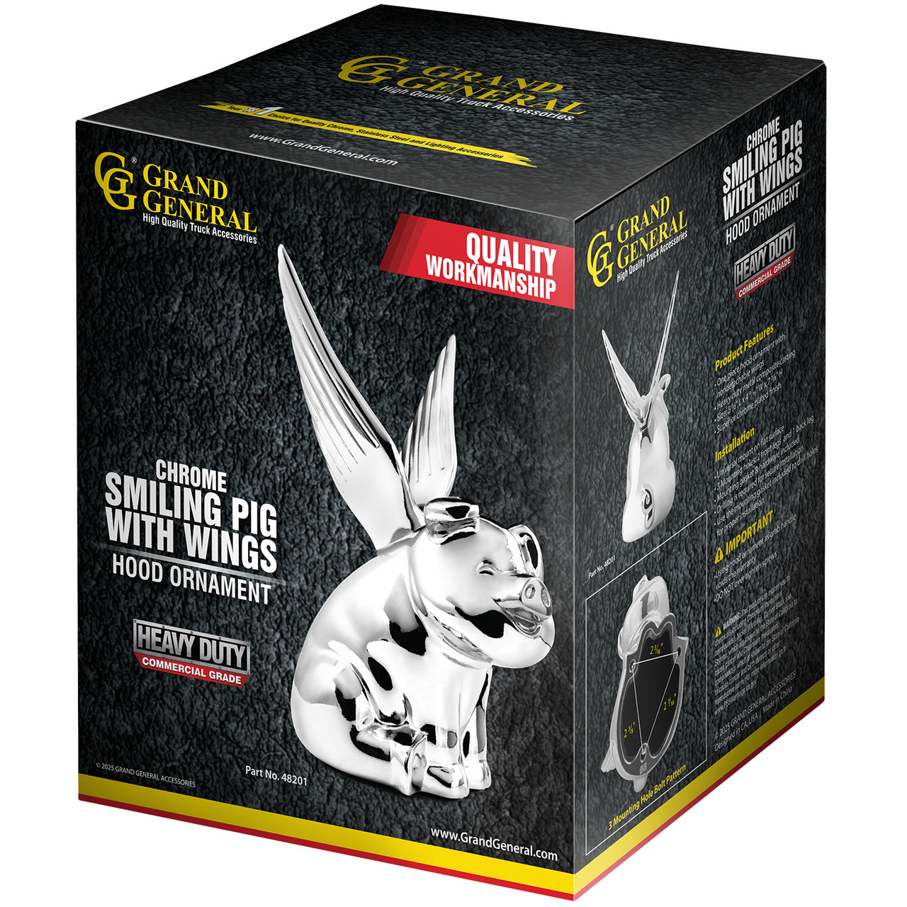 Chrome Smiling Pig With Wings Hood Ornament - Thumbnail 4