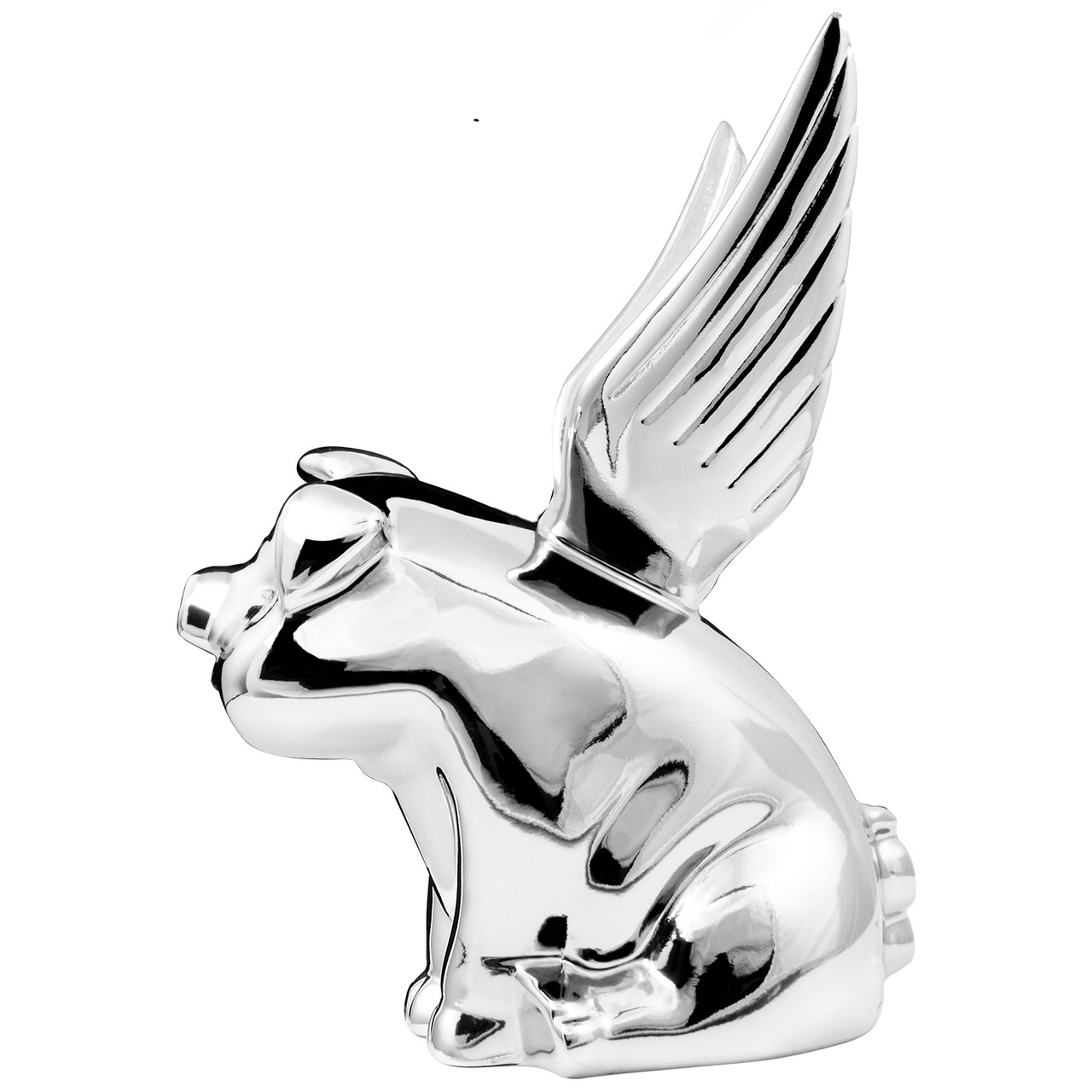 Chrome Smiling Pig With Wings Hood Ornament - Thumbnail 5
