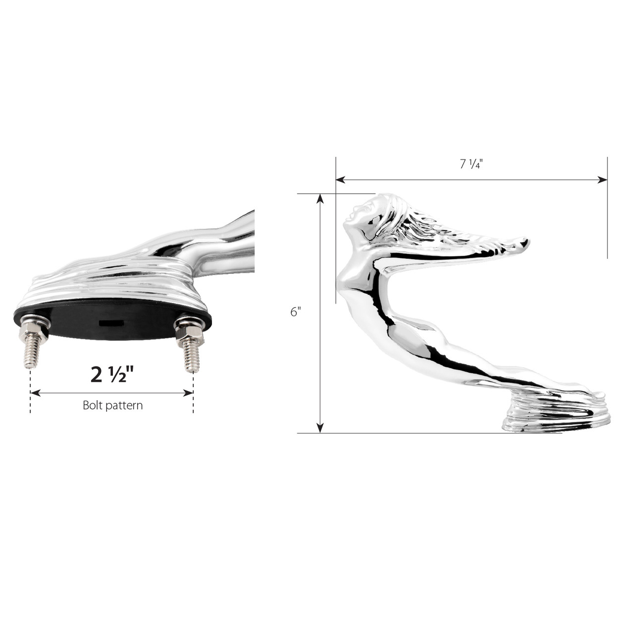 Chrome Flying Lady with Oval Base Hood Ornament