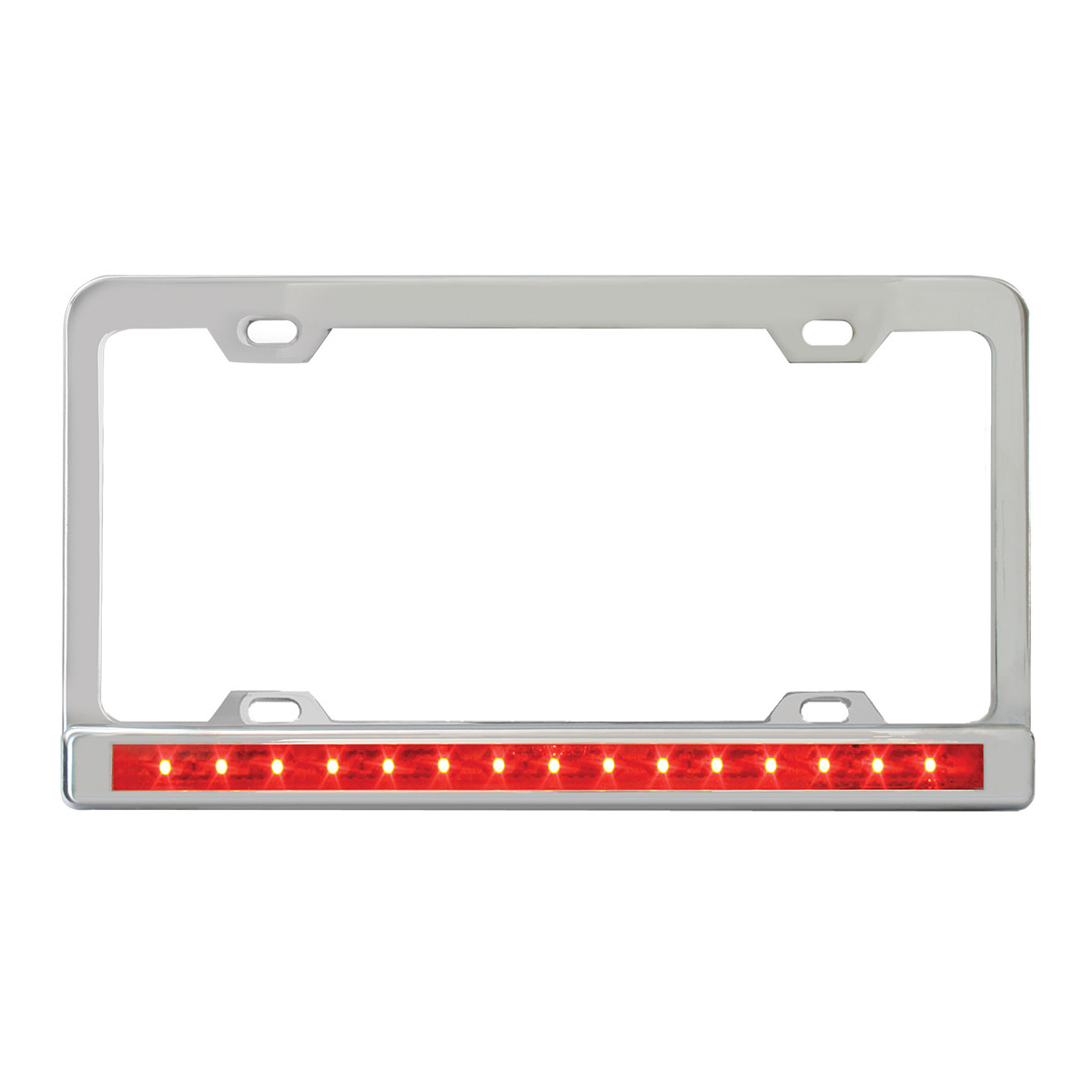 License Plate Frame w/ 4 Holes, 12" LED & Chrome Plastic Bezel