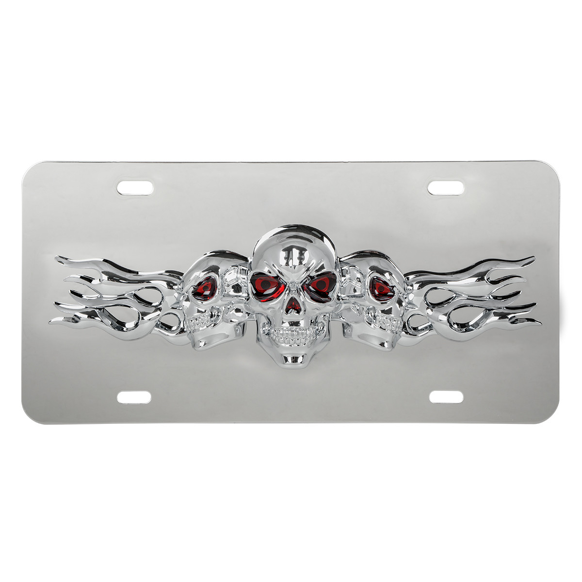 License Plate with 3D Skulls & Flames Emblem