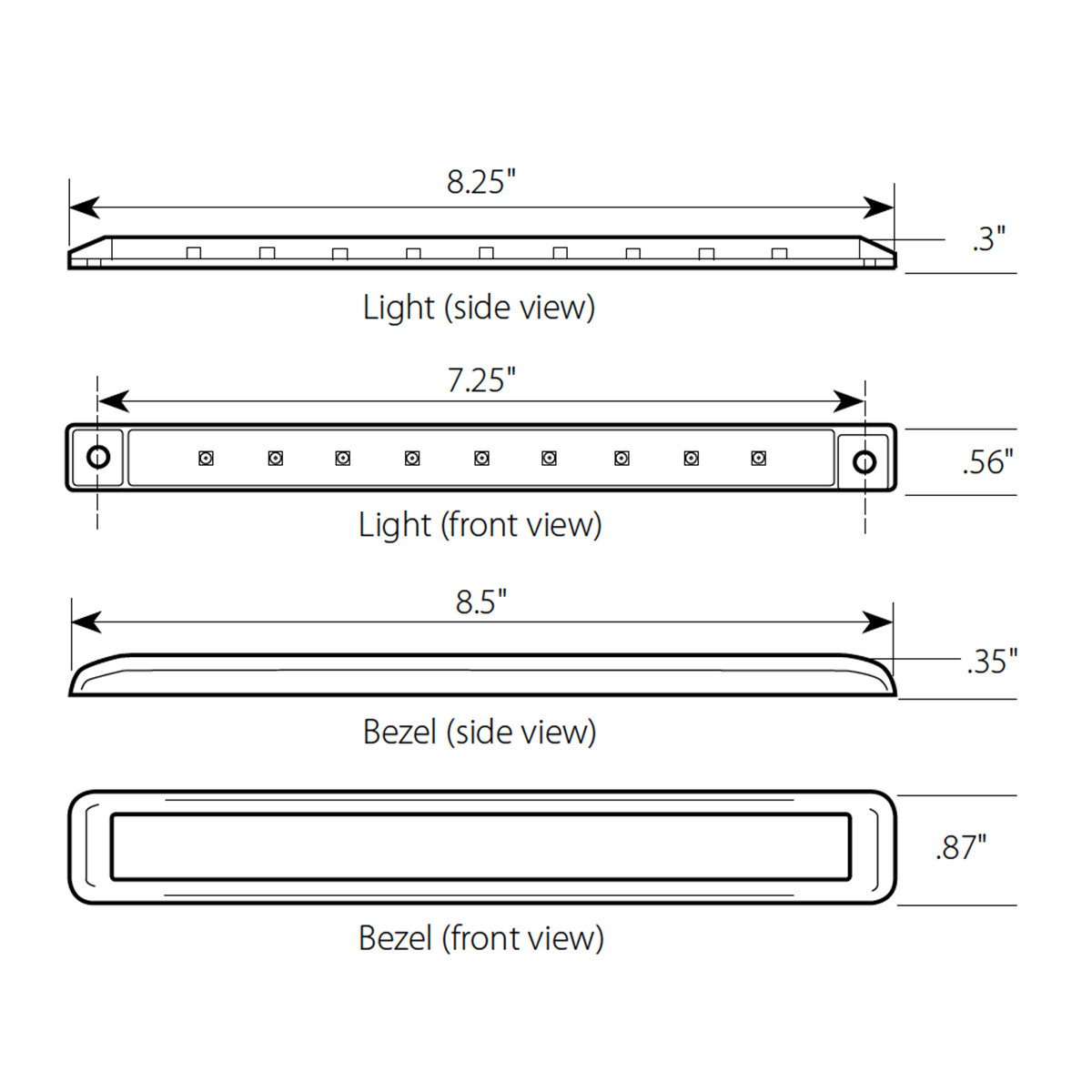 Ultra Thin LED Light Bar 8-1/4" L