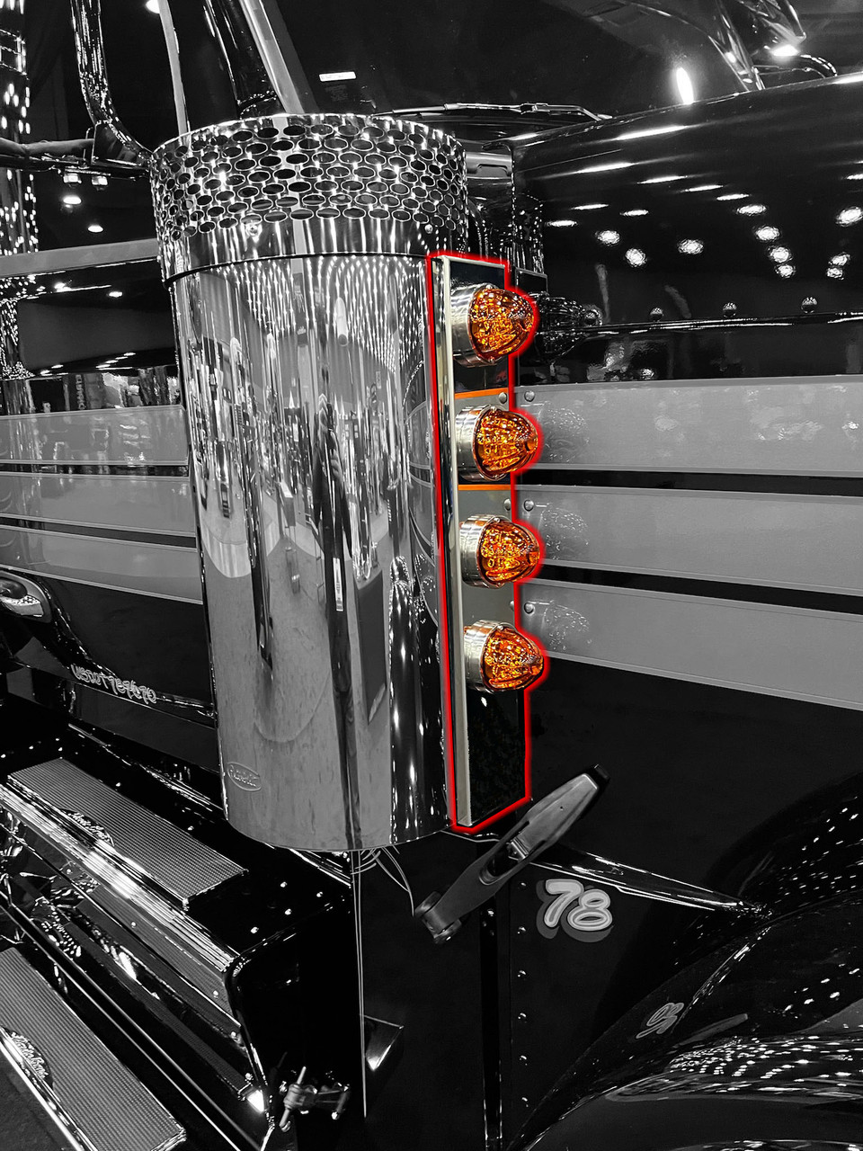 Peterbilt 589 Air Breather Panel - Strapless Design - Front Side - (4) Watermelon Lights Holes