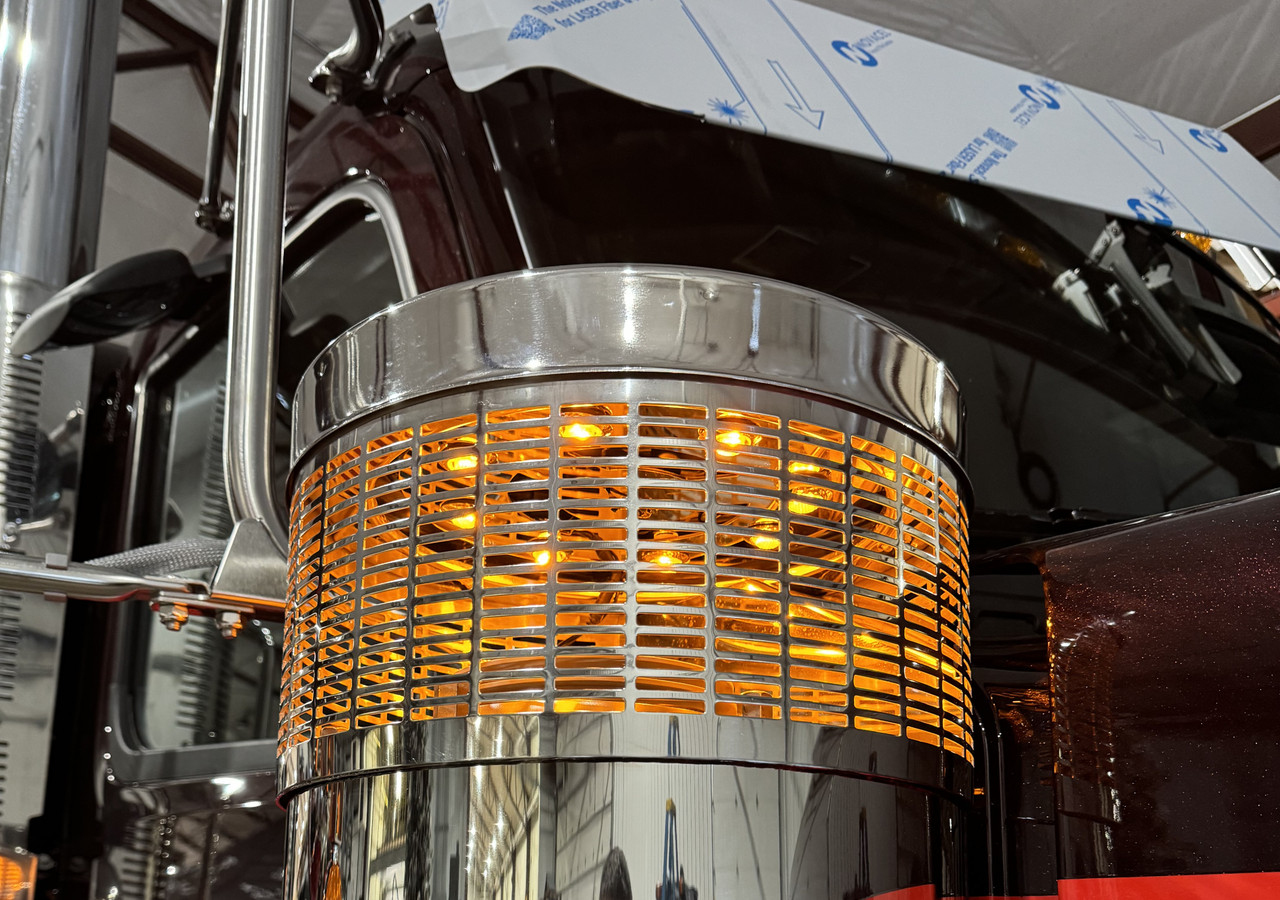 Peterbilt 389 & 589 Top Screen Light Brackets for 15" Donaldson Air Cleaner - (1) Watermelon Light Configuration - Thumbnail 2
