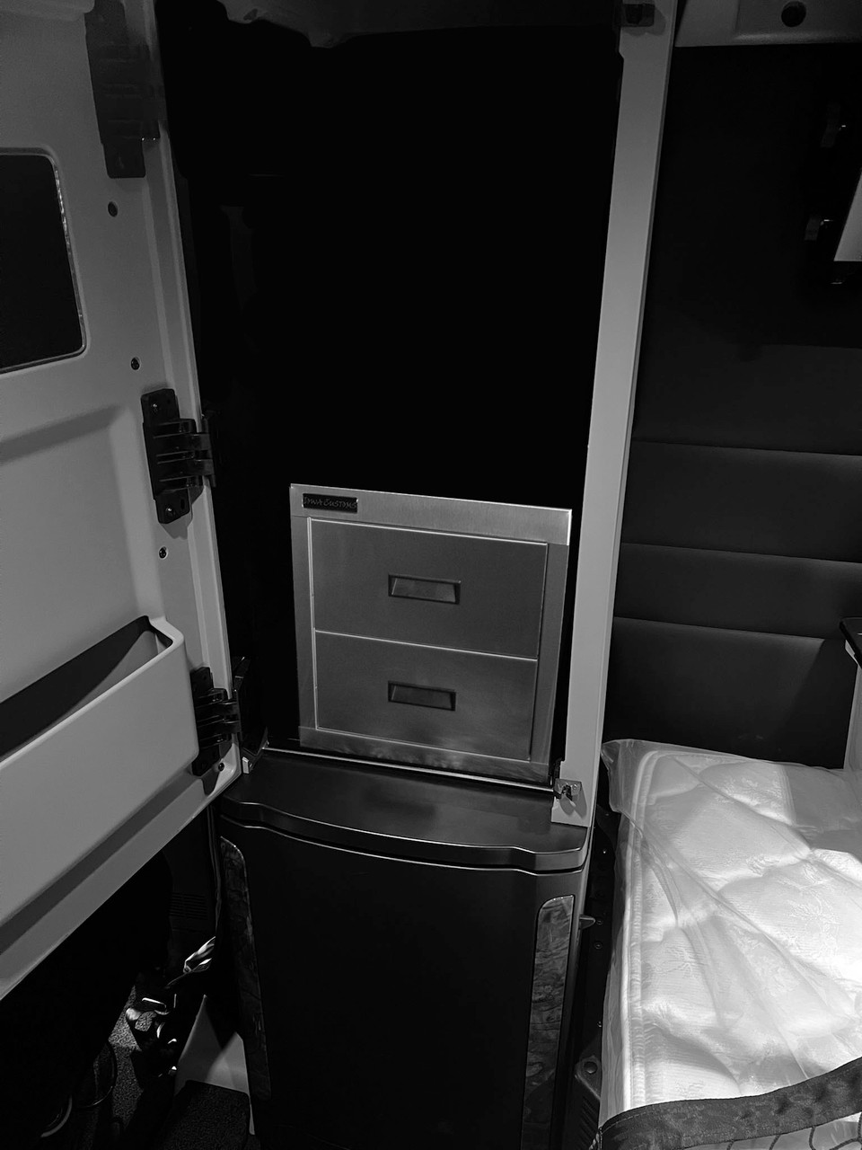 2-Drawer Passenger Side Storage Solution - Fits Peterbilt 589 - Brushed Stainless Steel