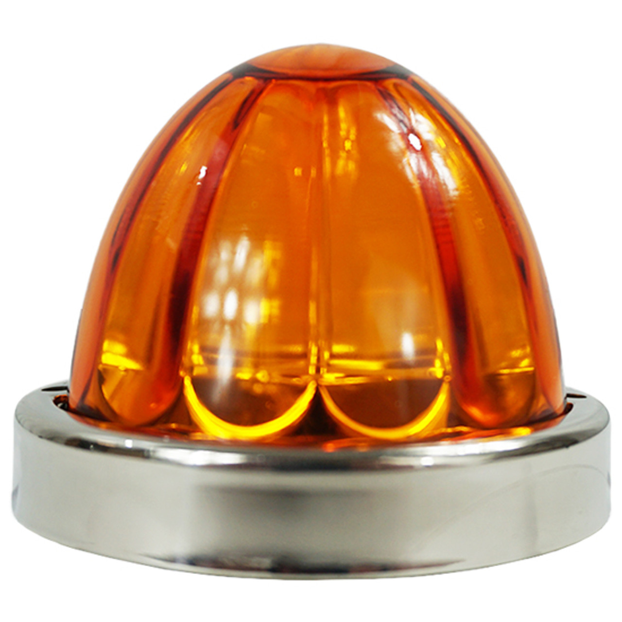 Legendary Glass 3-1/2 Inch Watermelon Amber - Amber LED W/ SS Bezel - 2 Hole Mount, 3 Wire