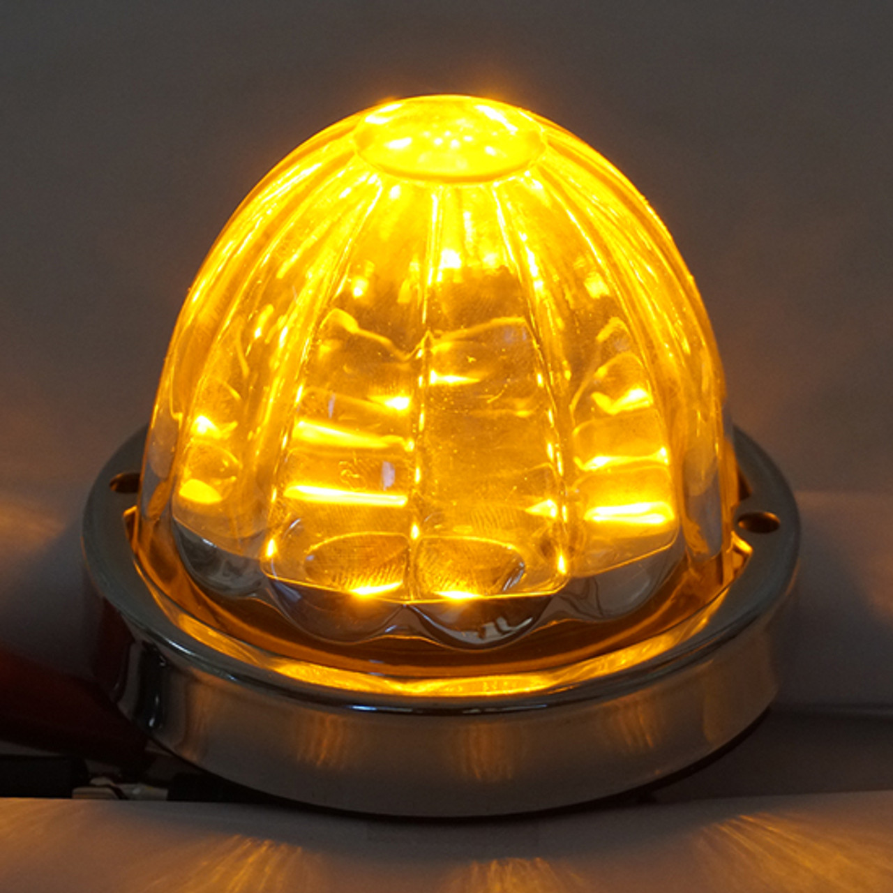 Legendary Glass 3-1/2 Inch Watermelon  Amber LED  - Clear Glass W/ SS Bezel - 2 Hole Mount, 3 Wire - Thumbnail 2