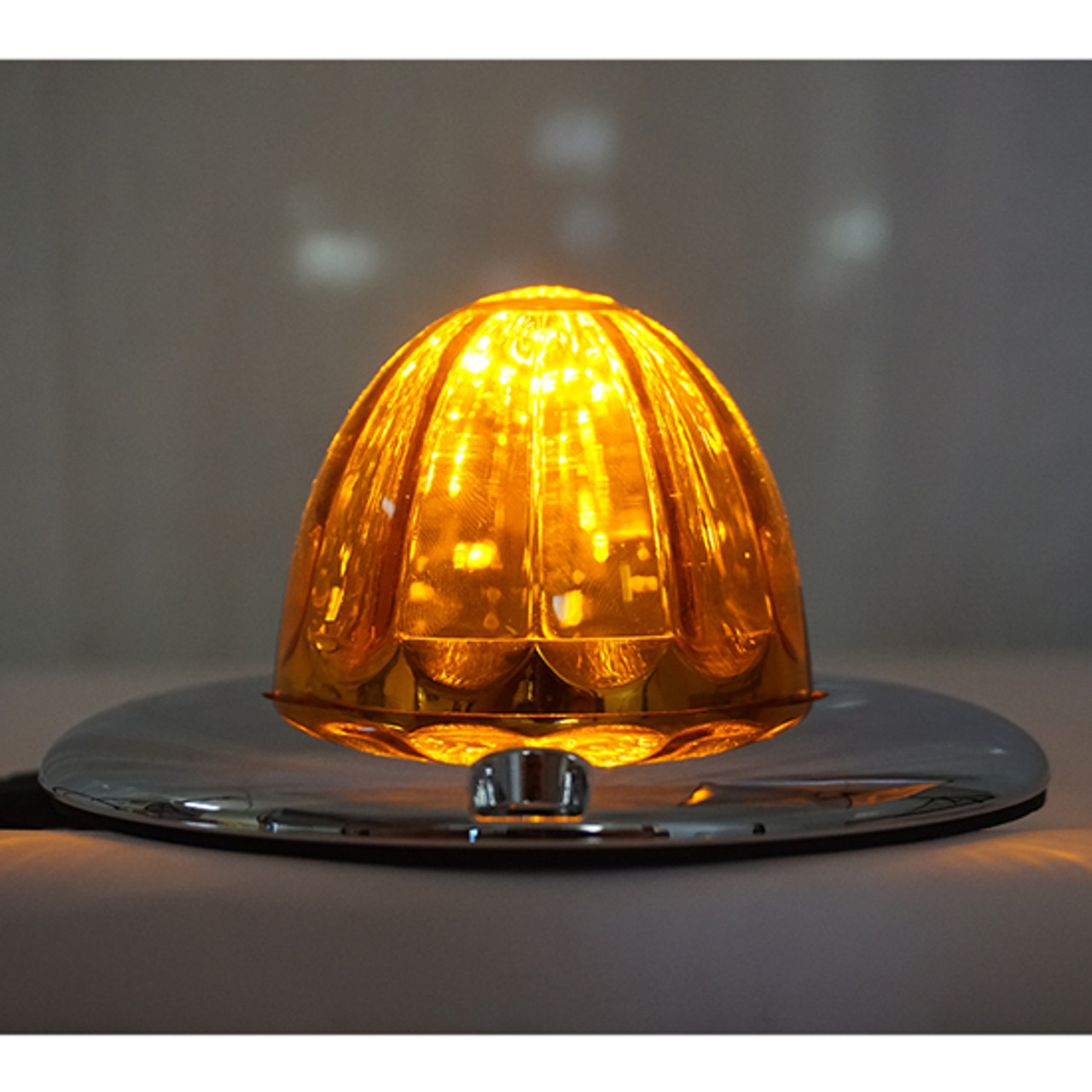 Legendary Glass 3-1/2 Inch Watermelon Amber - Amber LED Light W/ Chrome Flat Bezel - Thumbnail 2