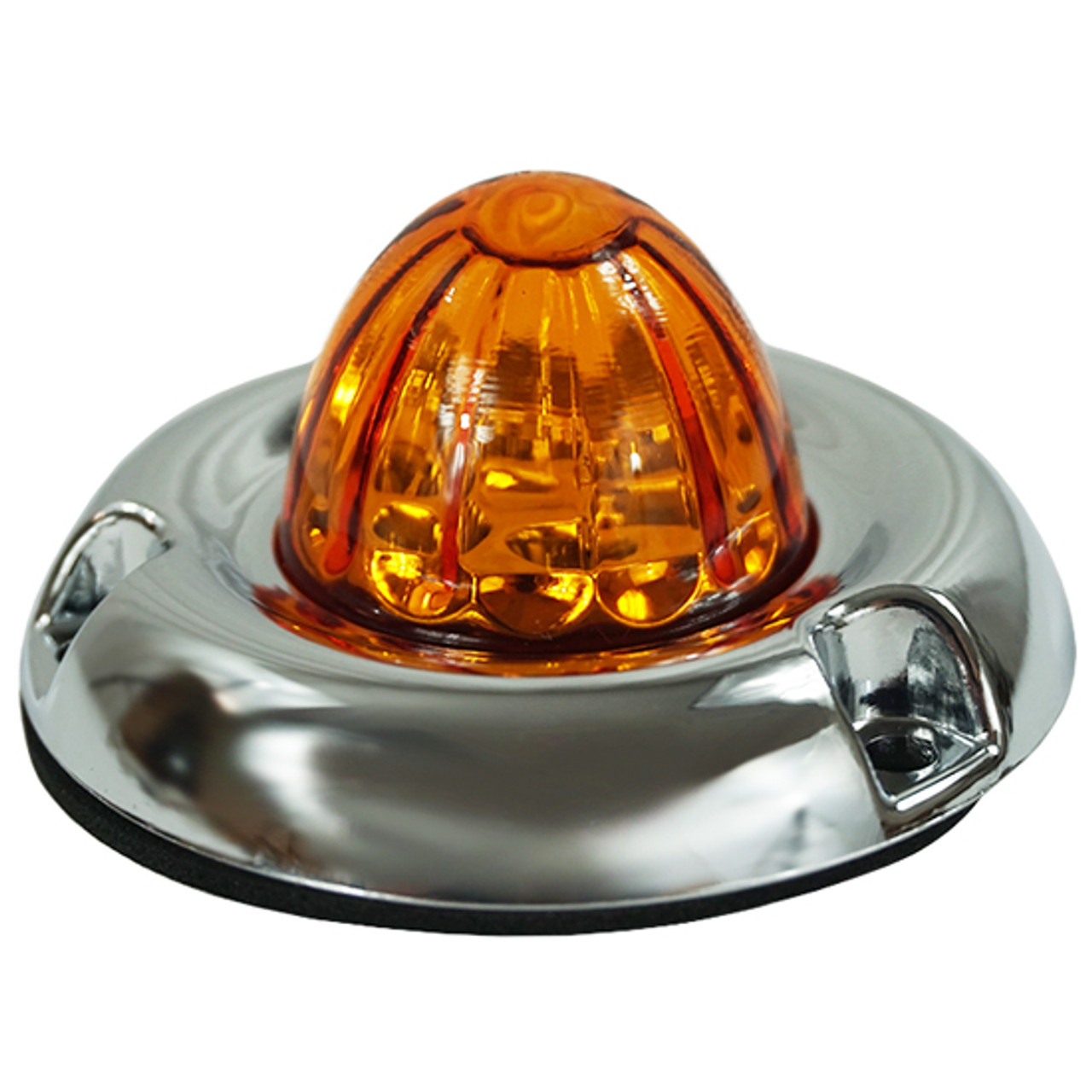 Legendary Glass 1-1/2 Inch Watermelon Amber - Amber LED Light W/ Chrome Insert Bezel - 3 Hole Mount, 2 Wire