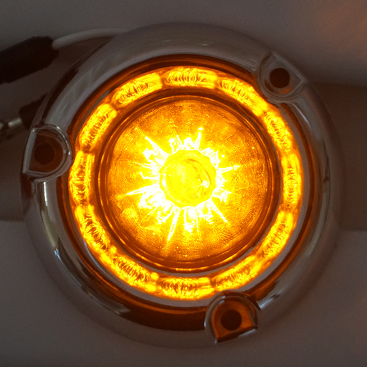 Legendary Glass 1-1/2 Inch Watermelon Amber - Amber LED Light W/ Chrome Insert Bezel - 3 Hole Mount, 2 Wire - Thumbnail 3