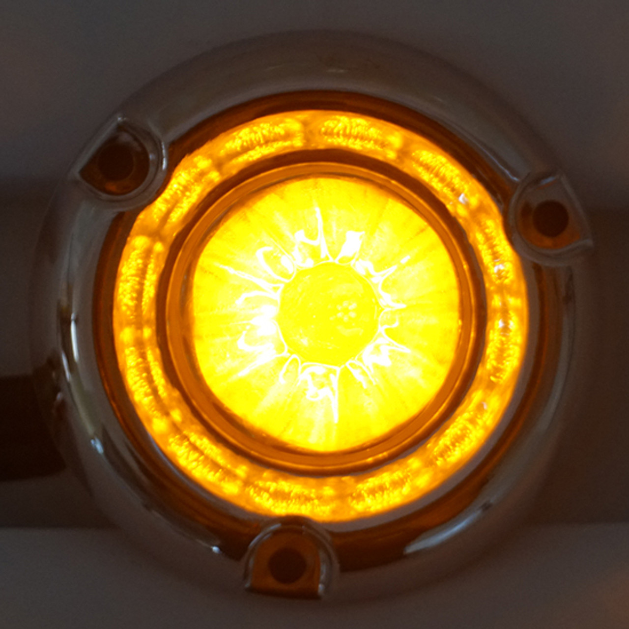 Legendary Glass 1-1/2 Inch Watermelon Amber LED - Clear Glass W/ Chrome Insert Bezel - 3 Hole Mount, 2 Wire