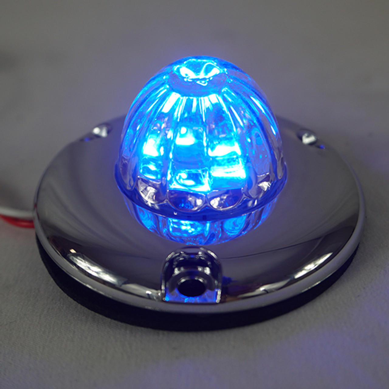 Legendary Glass 1-1/2 Inch Watermelon Blue-Clear LED Light W/ Chrome Flat Bezel - 3 Hole Mount, 2 Wire - Thumbnail 2