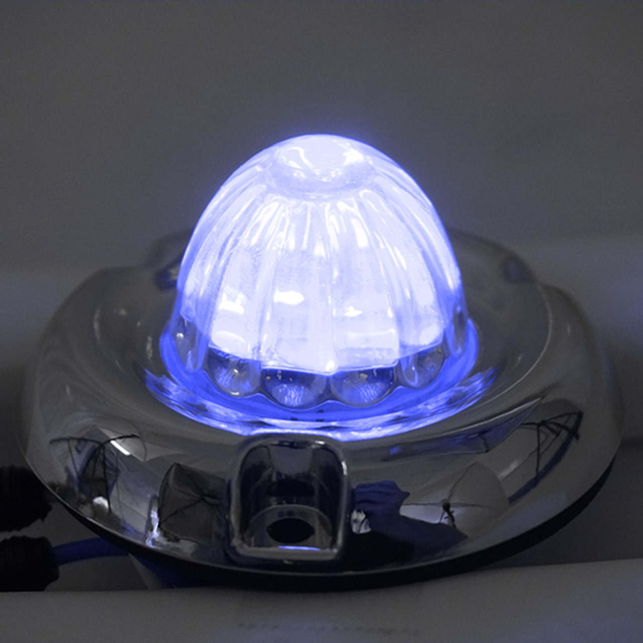 Legendary Glass 1-1/2 Inch Watermelon - Blue LED Light W/ Curved Chrome Bezel - 3 Hole Mount, 3 Wire - Thumbnail 2