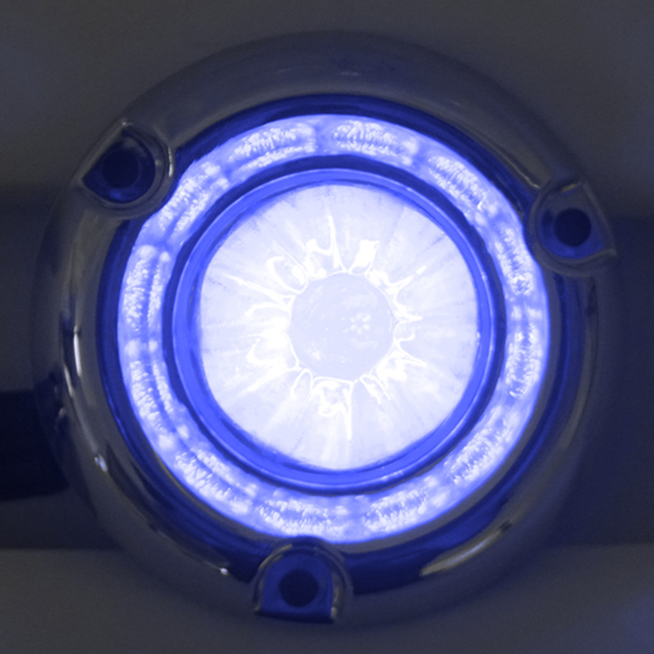 Legendary Glass 1-1/2 Inch Watermelon - Blue LED Light W/ Curved Chrome Bezel - 3 Hole Mount, 3 Wire - Thumbnail 3