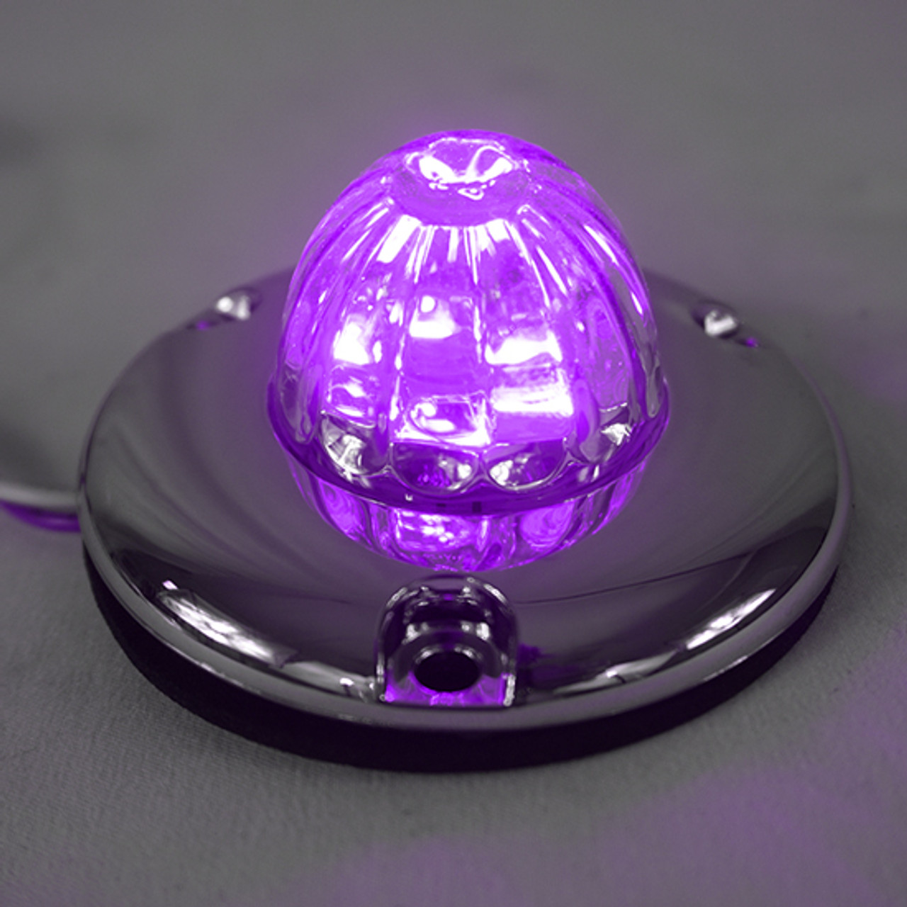 Legendary Glass 1-1/2 Inch Watermelon Purple-Clear LED Light W/ Chrome Flat Bezel - 3 Hole Mount, 2 Wire - Thumbnail 2