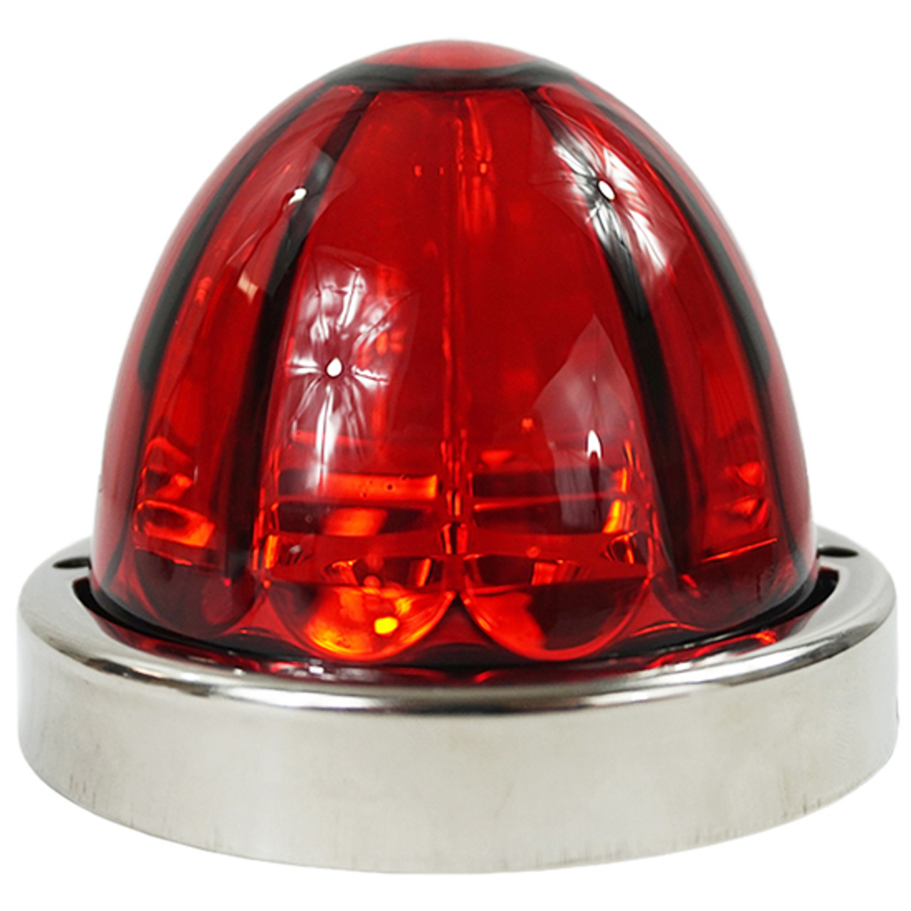 Legendary Glass 3-1/2 Inch Watermelon Red-Red LED Light W/ SS Bezel - 2 Hole Mount, 3 Wire