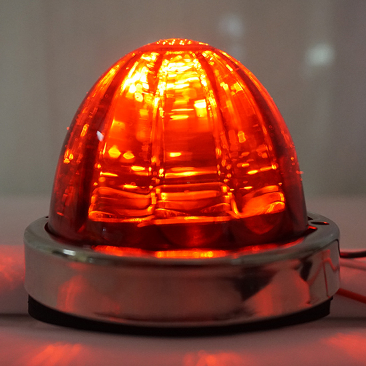 Legendary Glass 3-1/2 Inch Watermelon Red-Red LED Light W/ SS Bezel - 2 Hole Mount, 3 Wire - Thumbnail 2