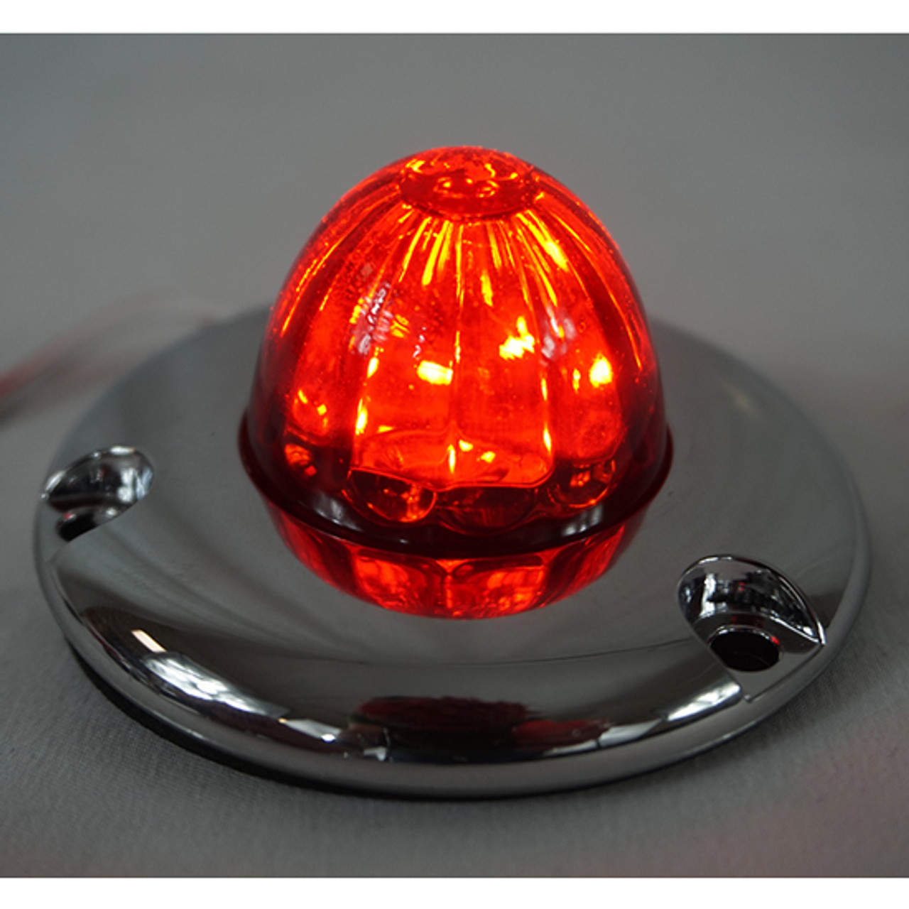 Legendary Glass 1-1/2 Inch Watermelon Red-Red LED Light W/ Chrome Flat Bezel - 3 Hole Mount - Thumbnail 2