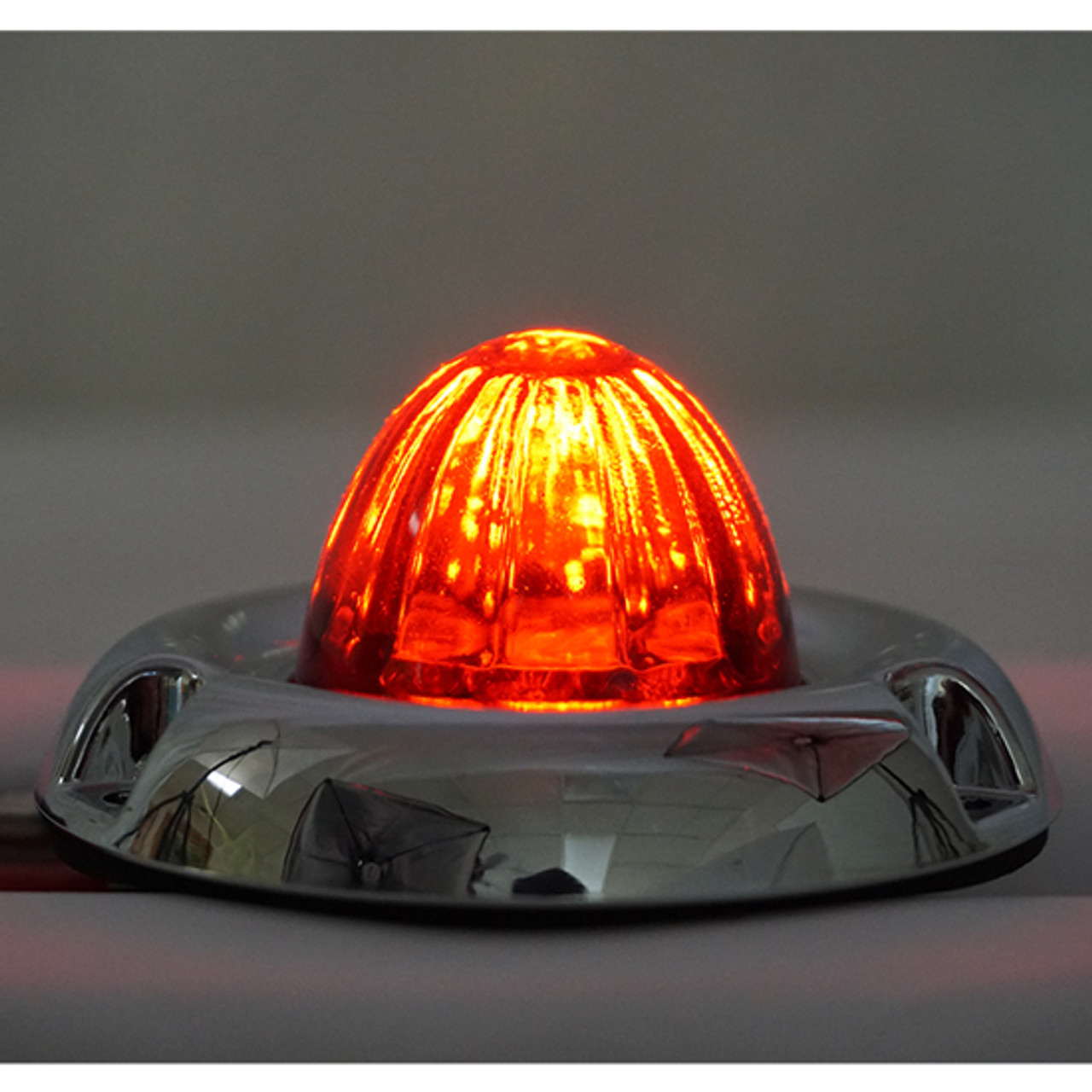Legendary Glass 1-1/2 Inch Watermelon Red-Red LED Light W/ Chrome Inset Bezel - 3 Hole Mount - Thumbnail 2