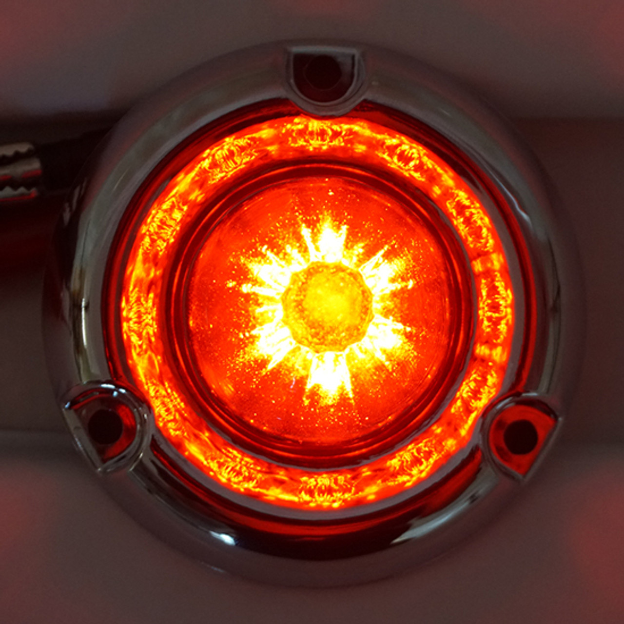 Legendary Glass 1-1/2 Inch Watermelon Red-Red LED Light W/ Chrome Inset Bezel - 3 Hole Mount - Thumbnail 3