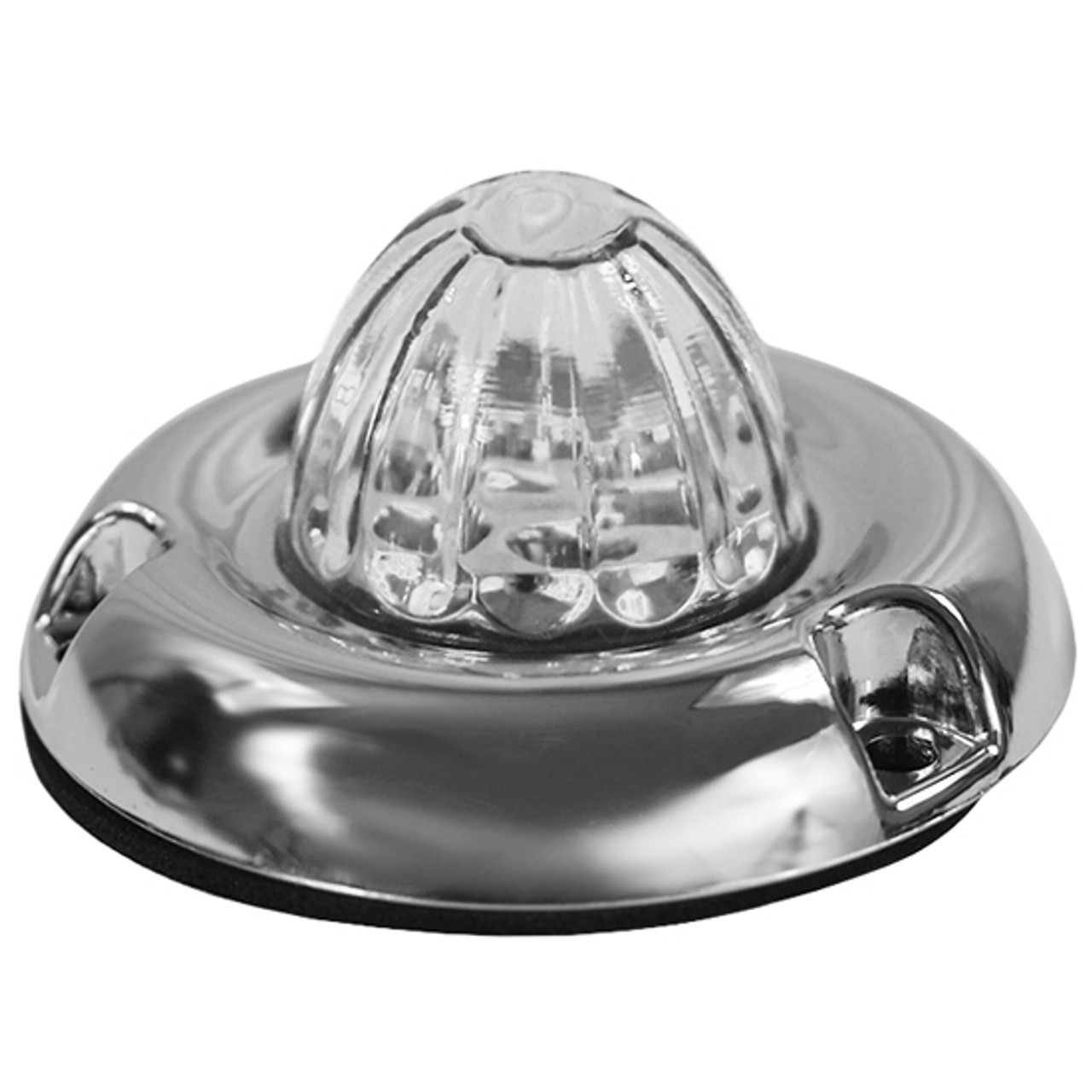 Legendary Glass 1-1/2 Inch Watermelon Red LED -Clear Glass W/ Chrome Inset Bezel - 3 Hole Mount