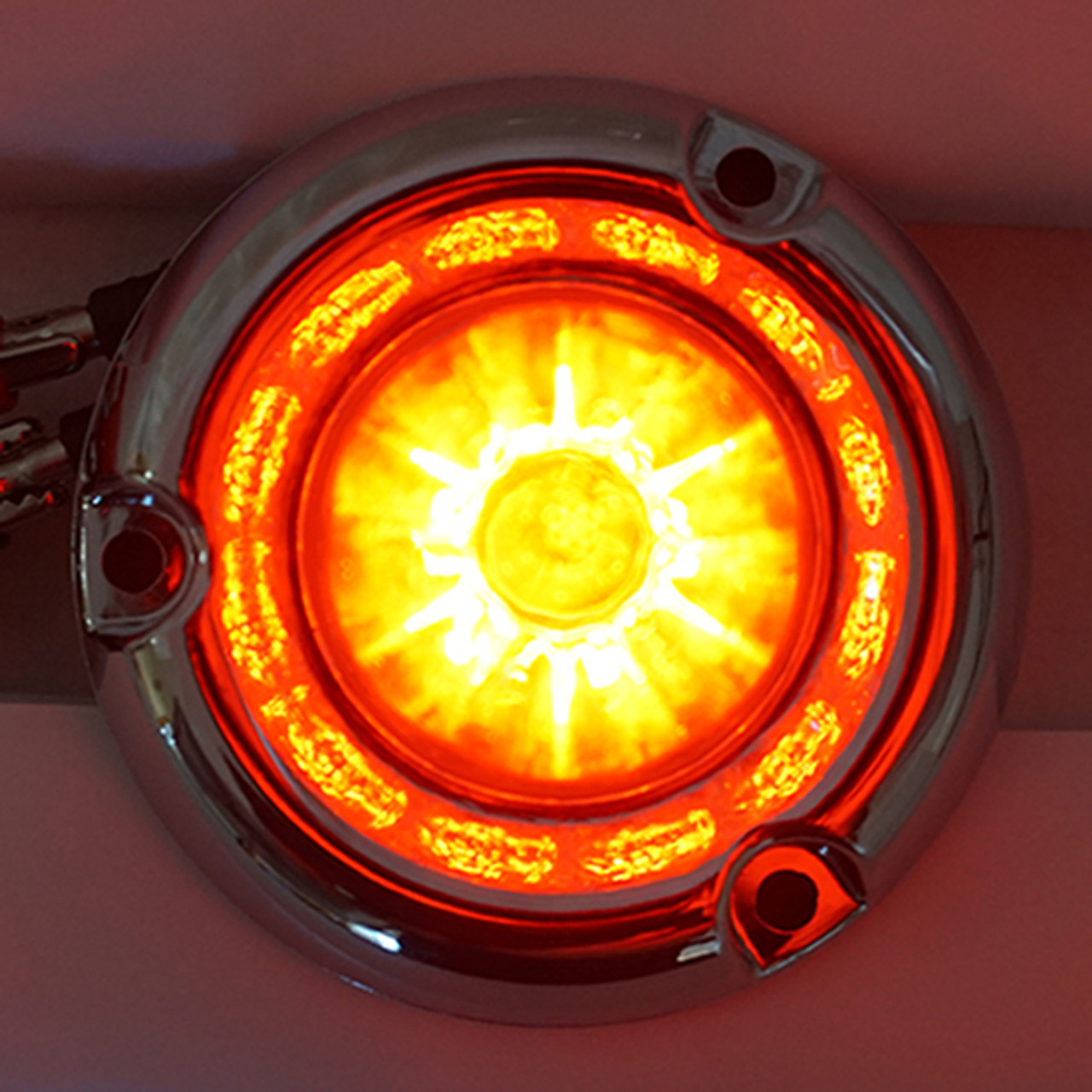 Legendary Glass 1-1/2 Inch Watermelon Red LED -Clear Glass W/ Chrome Inset Bezel - 3 Hole Mount - Thumbnail 3