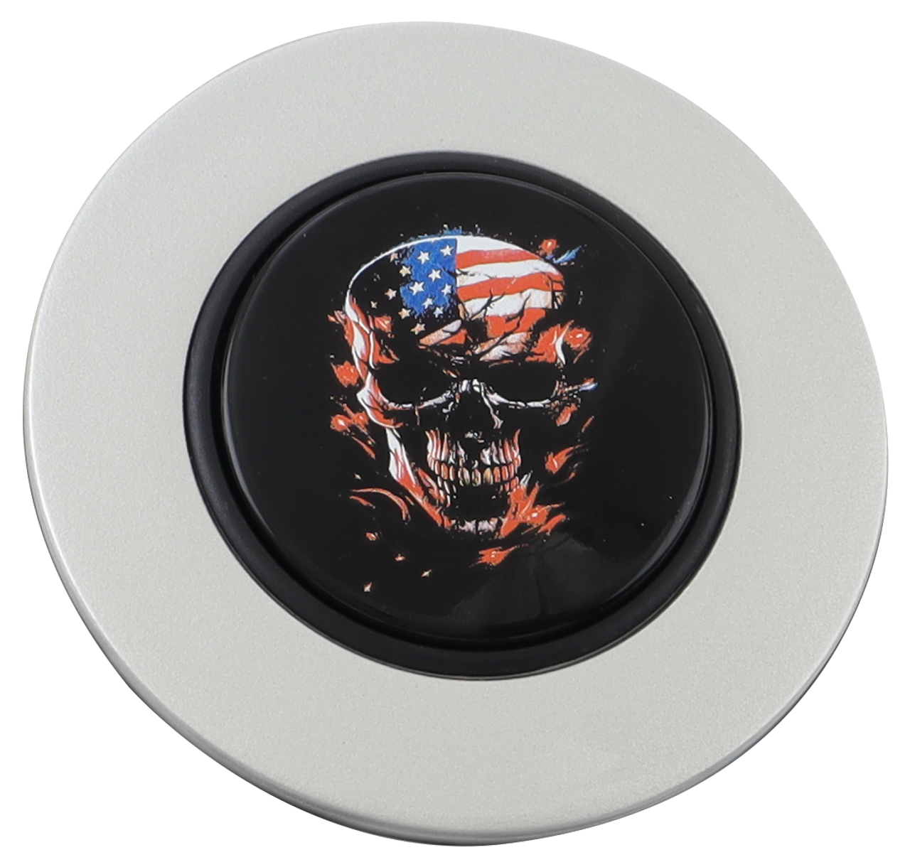Classic Silver - American Flag Skull - Black Medallion