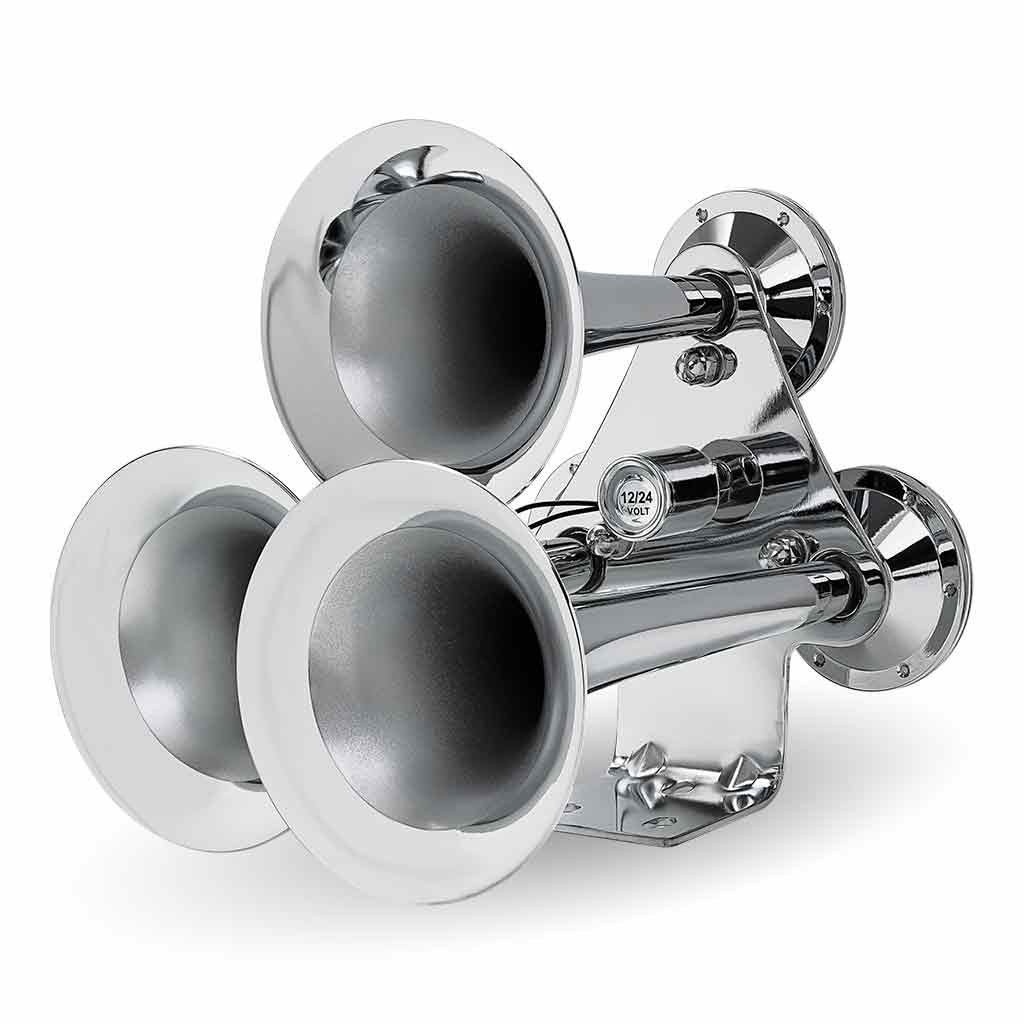 3 Bell Air Powered Train Horn - 130-135 Decibels | Chrome Plated Zinc Alloy - Thumbnail 3