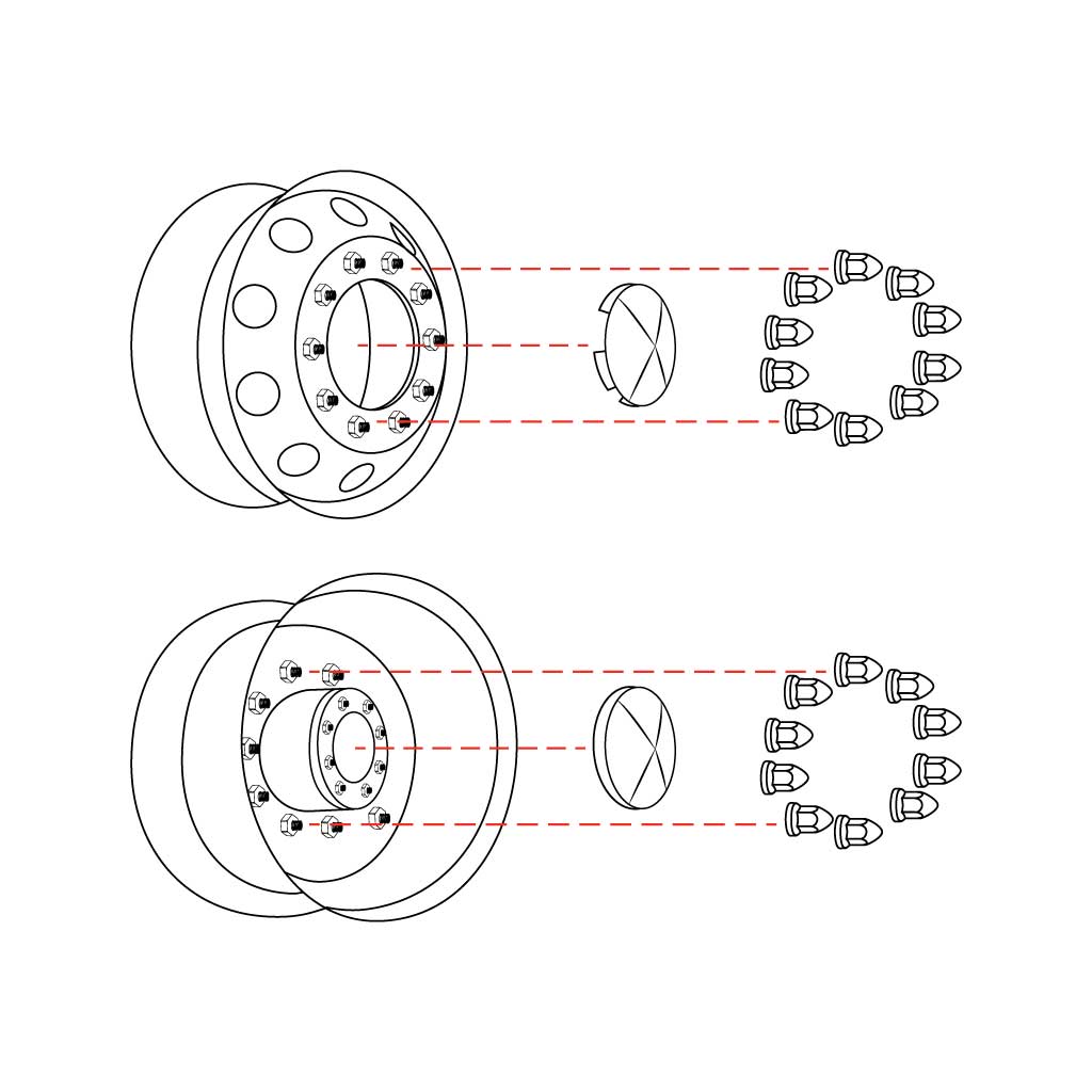 Complete Hubcap & Nut Cover Kit - 33mm Push On Nut Covers | Dome Hubcaps | Chrome ABS Plastic