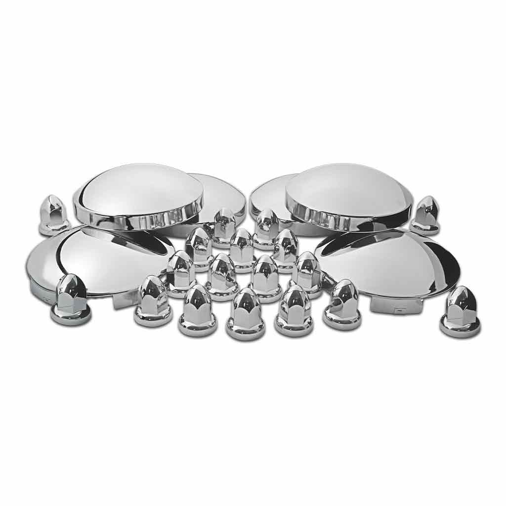 Complete Hubcap & Nut Cover Kit - 33mm Push On Nut Covers | Dome Hubcaps | Chrome ABS Plastic - Thumbnail 4
