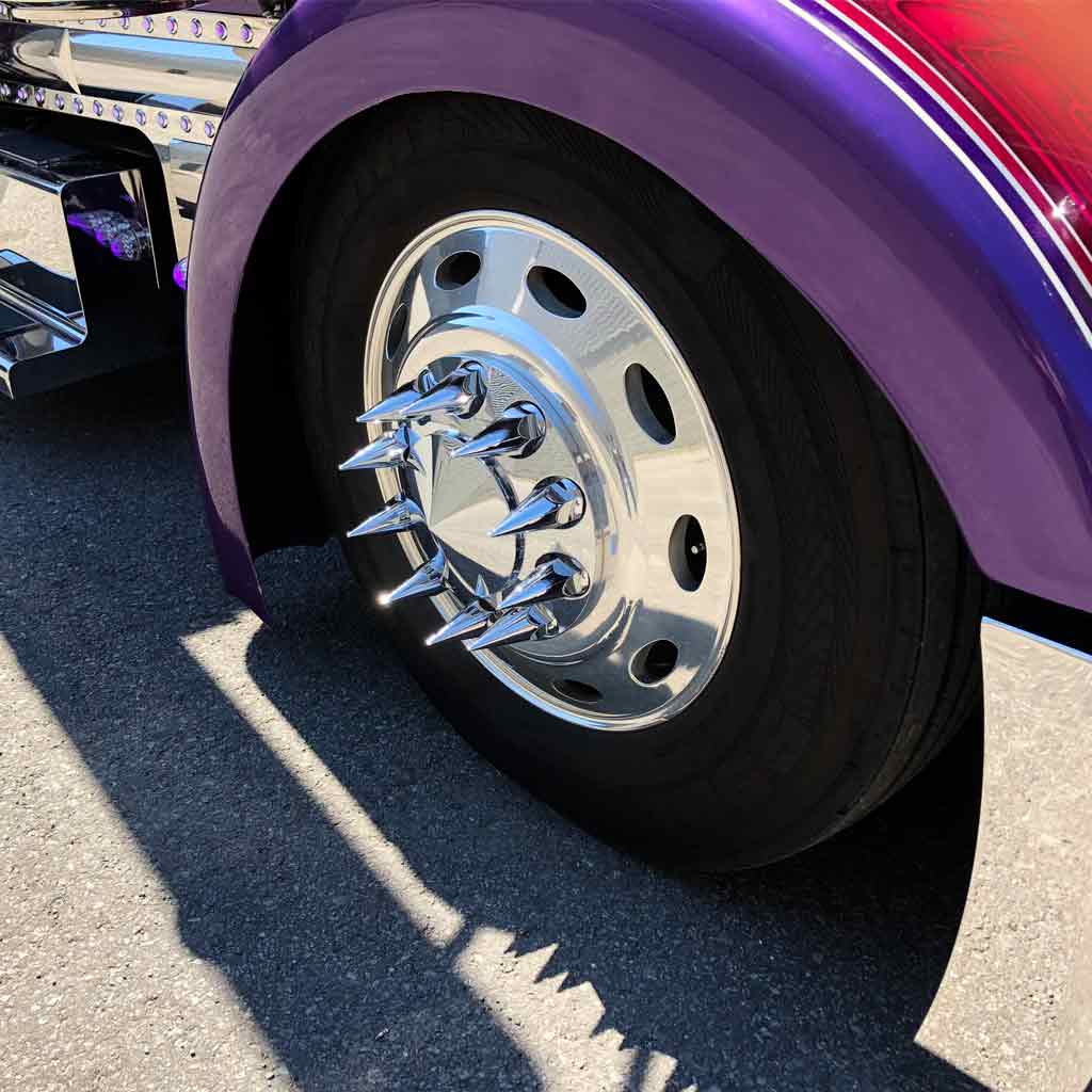 Complete Axle Cover Kit with Removable Hubcaps & 33mm Threaded Pointed Nut Covers - Pointed Hubcaps | Chrome ABS Plastic - Thumbnail 3