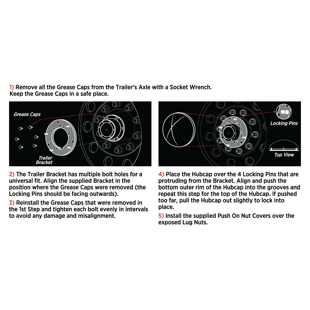 Complete Trailer Hubcap & Nut Cover Kit - 33mm Push On Nut Covers | Dome Hubcaps | Chrome Metal - Thumbnail 4