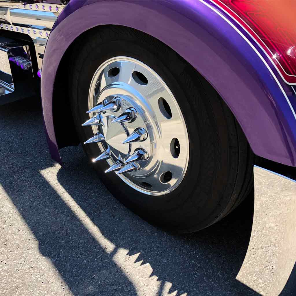 Front Axle Cover Kit with Removable Hubcap & 33mm Threaded Nut Covers - Pointed Hubcap & Nut Covers | Chrome ABS Plastic - Thumbnail 3