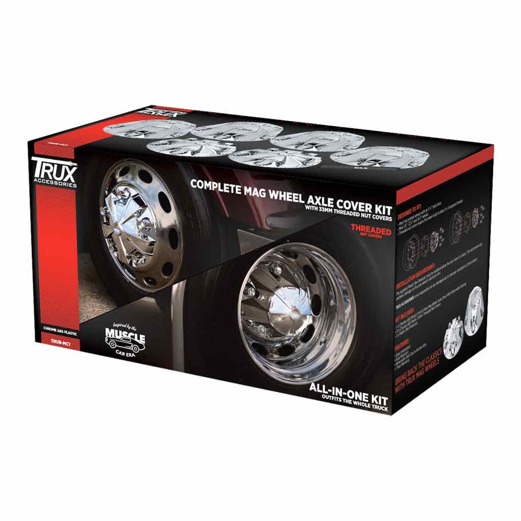 Complete Chrome ABS Plastic Mag Wheel Axle & Nut Cover Kit - Thumbnail 5