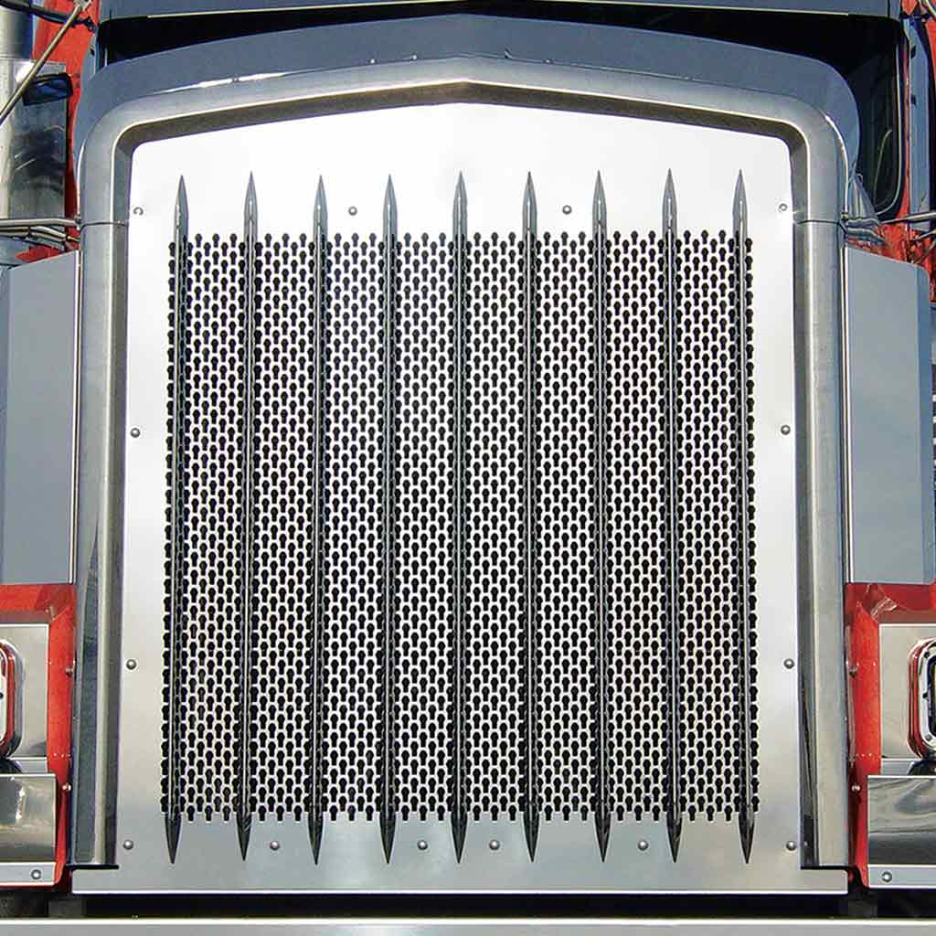 KW. W900L Extended Hood Punch Out Grille (All Years) - KW Logo Holes