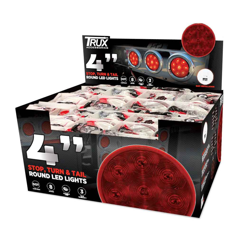 4" Red Stop, Turn & Tail Round LED Light - 8 Diodes (Poly Bag) - Thumbnail 2