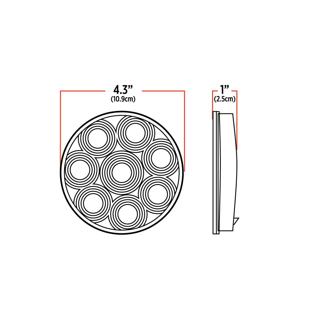 4" Red Stop, Turn & Tail Round LED Light - 8 Diodes | Lock Connector Adapter