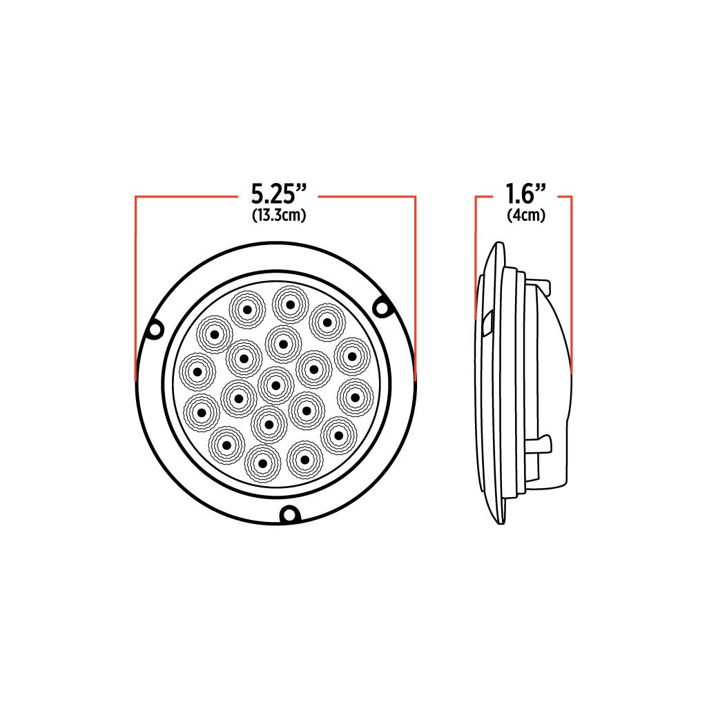 4" Red Stop, Turn & Tail to White Back Up Round Flange Mount LED Light - 19 Diodes - Thumbnail 7