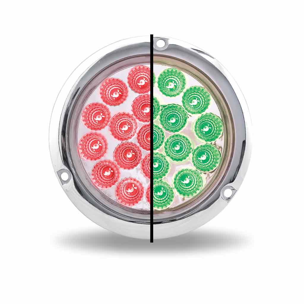 4" Red Stop, Turn & Tail to Green Auxiliary Round Flange Mount LED Light - 19 Diodes