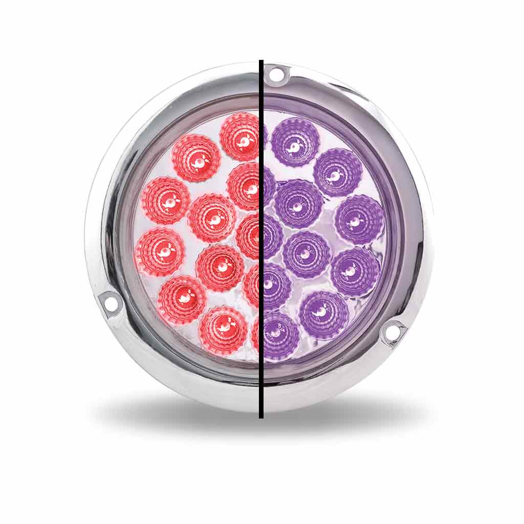 4" Red Stop, Turn & Tail to Purple Auxiliary Round Flange Mount LED Light - 19 Diodes - Thumbnail 2