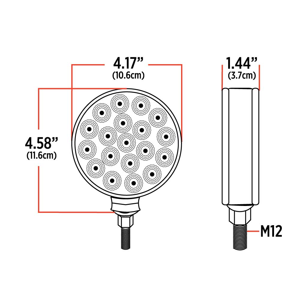 Amber/Red Turn & Marker to Green Auxiliary Double Face Round Reflector LED Light - 38 Diodes - Thumbnail 12