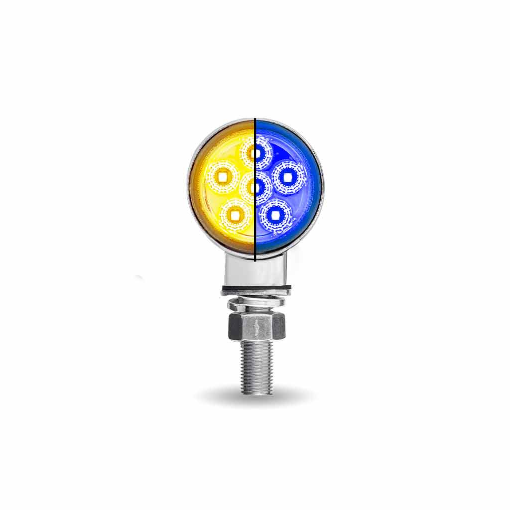 Amber/Red Clearance Marker to Blue Auxiliary 1.8" Mini Double Face Round Light with Reflector LEDs - 12 Diodes - Thumbnail 2