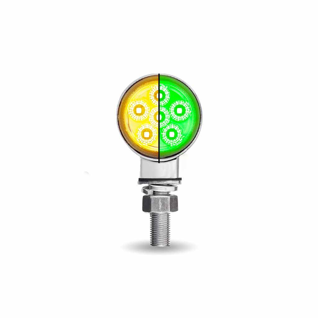 Amber/Red Clearance Marker to Green Auxiliary 1.8" Mini Double Face Round Light with Reflector LEDs - 12 Diodes - Thumbnail 4